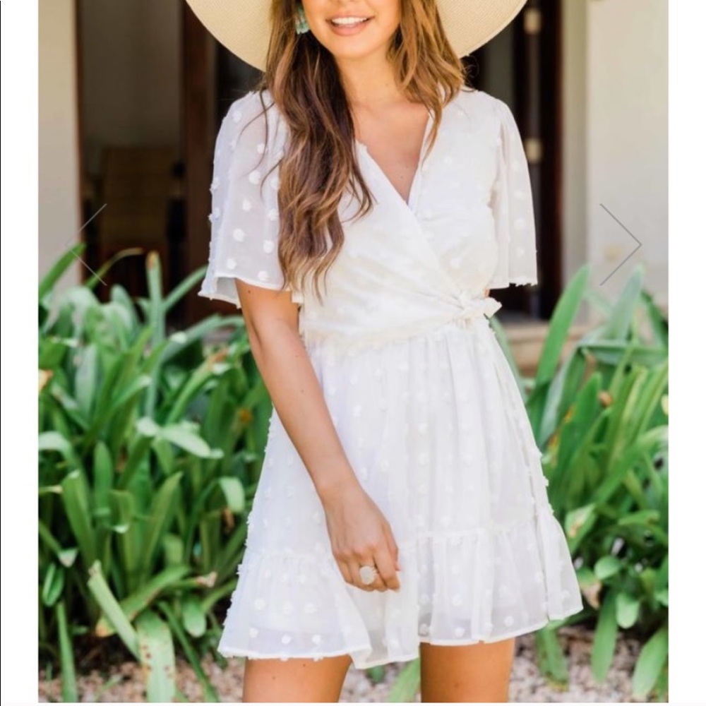 White Swiss Dot Mini Wrap Dress